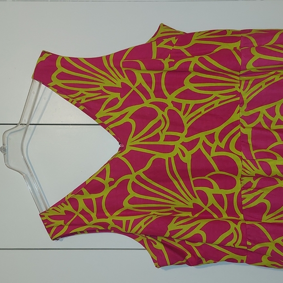 Ashley Stewart Tropical Floral Print Dress Size 24 Pink Green Chartreuse - Picture 3 of 16